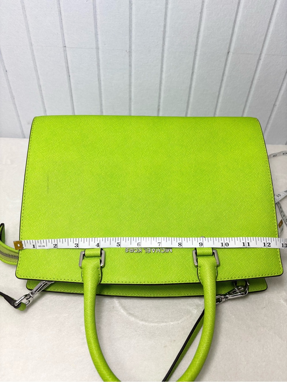 Michael Kors Neon Lime Saffiano Satchel with Detachable Strap - Picture 10 of 12